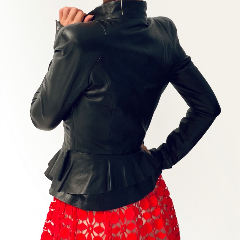 Designer Black Ruffle Fit Jacket, size XS